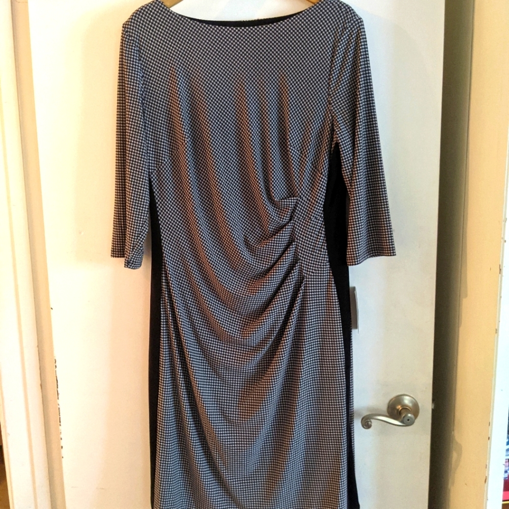 RALPH LAUREN Womens Black Jersey Houndstooth Long Sleeve dress